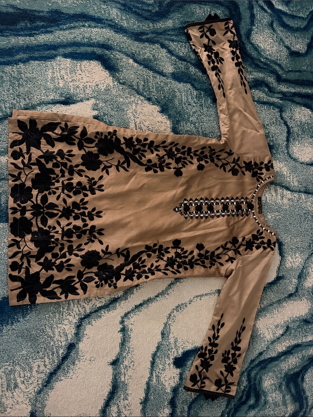 Black and Brown Embroidered Floral Kurta